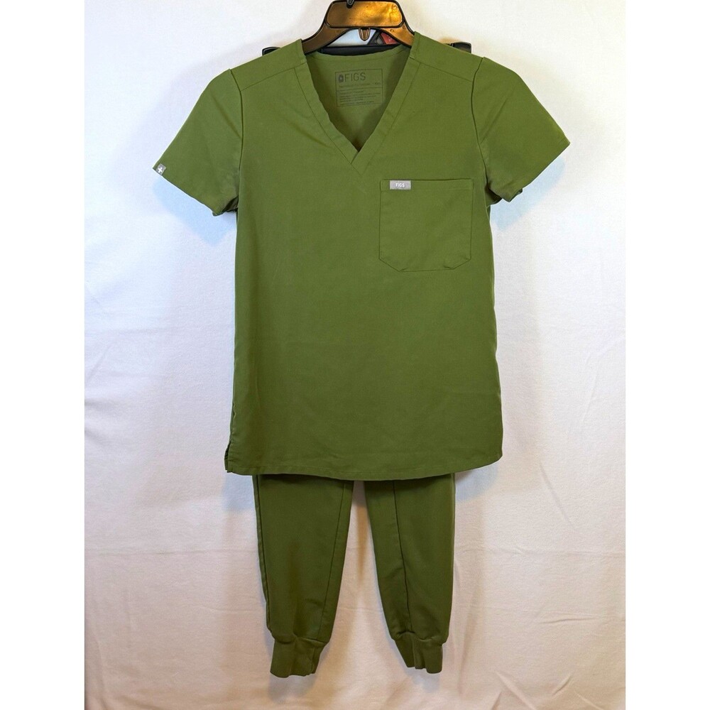 FIGS Technical Collection Green Solid Scrub Set V-Neck Top & Jogger Pants XXS